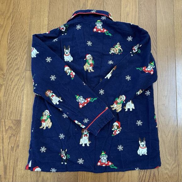 PJ Salvage Pajama Set Women X Small Blue Flannel Christmas Dogs Winter Snowflake - Picture 5 of 9